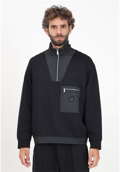 Men's black half-zip sweatshirt with chest pocket ARMANI EXCHANGE | XM000083AF10818UC001